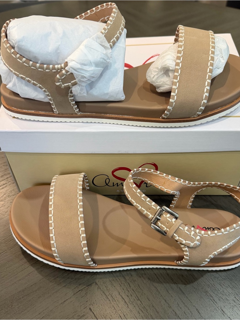 New in Box- Neutral Beige Women’s Sandals with Contrast Stitching